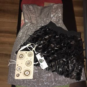 3 items strapless dress skirt an mini purse